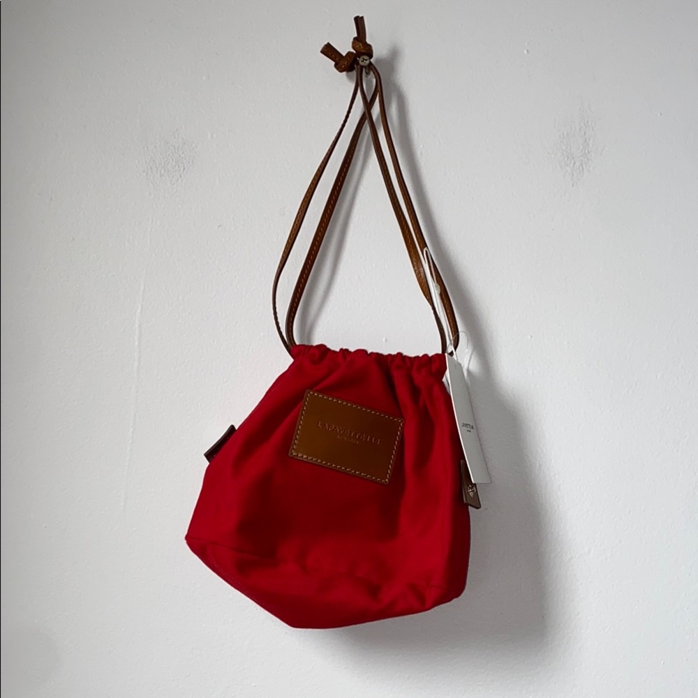 Lafayette 148 Red Canvas Bag with Brown Leather Accents, NWT